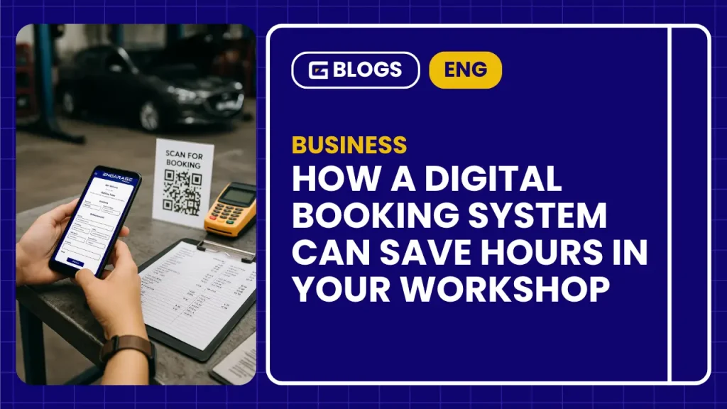 NGARAGE digital booking system in car workshop – blog thumbnail showing how online booking saves time for automotive businesses